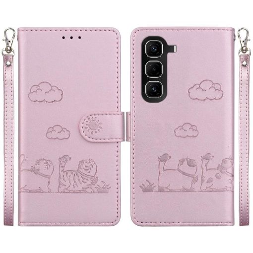 Infinix Hot 50 Pro 4G Rose Gold Cute Cats RFID Leather Phone Case - 1
