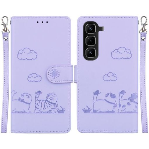 Infinix Hot 50 Pro+ 4G Purple Cute Cats RFID Leather Phone Case - 1