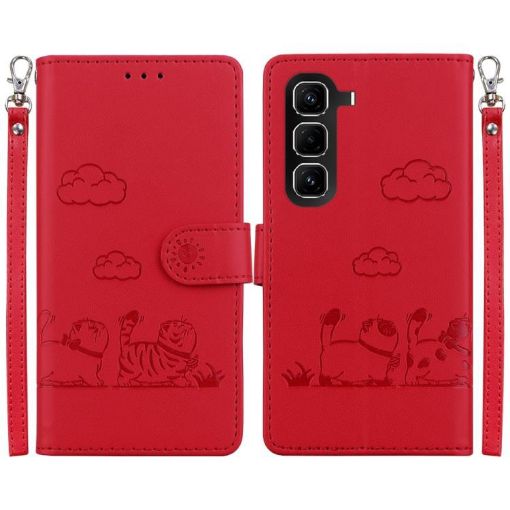 Infinix Hot 50 Pro+ 4G Red RFID Leather Phone Case with Cute Cats - 1