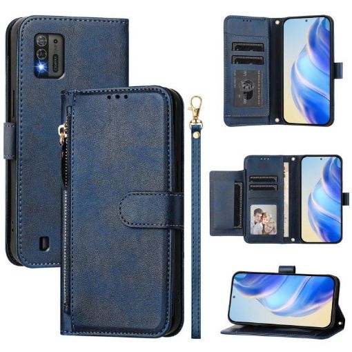 ZTE Blade A52 Lite Blue Leather Wallet Phone Case with Multi-Card Slots - 1