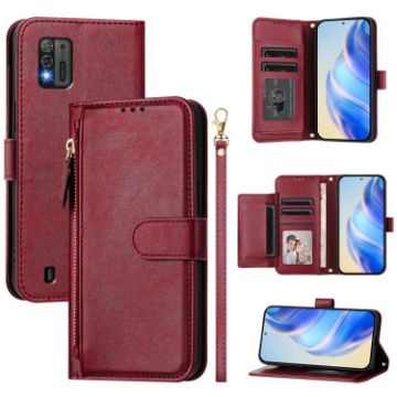 ZTE Blade A52 Lite Dark Red Leather Wallet Phone Case with Multi-Card Slots - 1