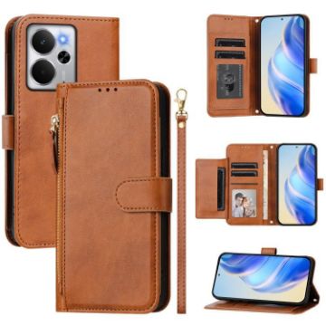Realme 14/14T 5G Brown Leather Wallet Phone Case with Multi-Card Slots - 1