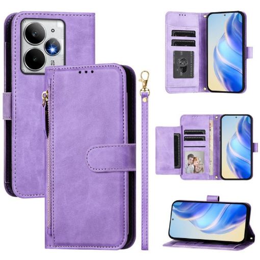 Realme Neo7 Turbo Purple Leather Phone Case with Multi-Card Slots & Zipper - 1