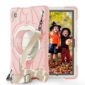 Samsung Galaxy Tab A8 Pink White Bat Hand Grip Turntable Stand Case - 1