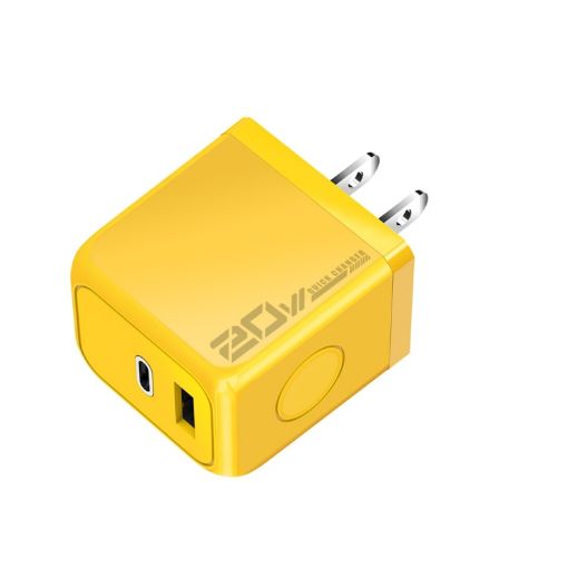 M167 PD 20W Type-C & USB QC 3.0 Fast Charger, US Plug, Yellow - 1