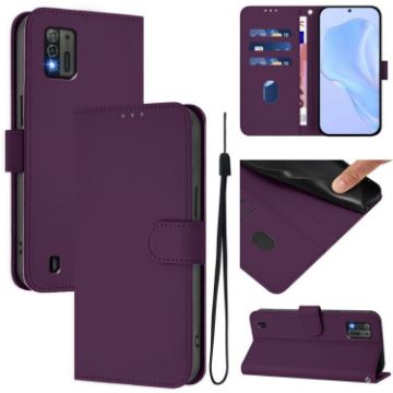 ZTE Blade A52 Lite Violet Leather Phone Case with Lanyard - 1
