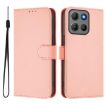Moto G15 Pink Leather Phone Case with Lanyard - Solid Color Skin Feel - 2