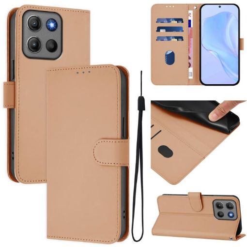 Moto G15 Leather Phone Case with Lanyard - Nude Solid Color Cover - 1