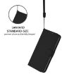 Moto G15 Black Leather Phone Case with Lanyard - Solid Color Skin Feel - 6