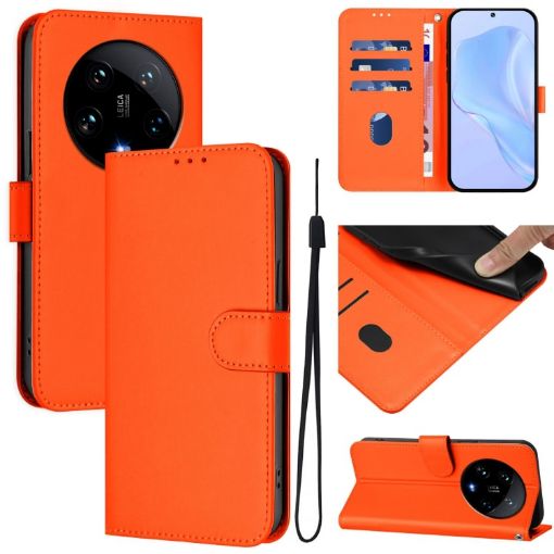 Xiaomi 14 Ultra 5G Leather Phone Case with Lanyard - Orange - 1