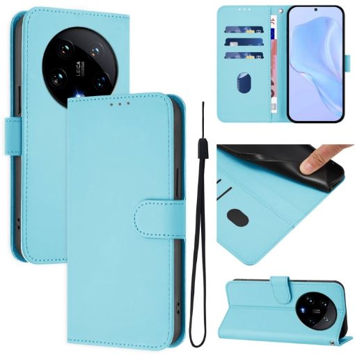 Xiaomi 14 Ultra 5G Sky Blue Leather Phone Case with Lanyard - 1