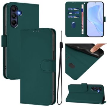 Samsung Galaxy A26 5G Dark Green Leather Phone Case with Lanyard - 1