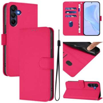 Samsung Galaxy A26 5G Rose Red Leather Phone Case with Lanyard - 1