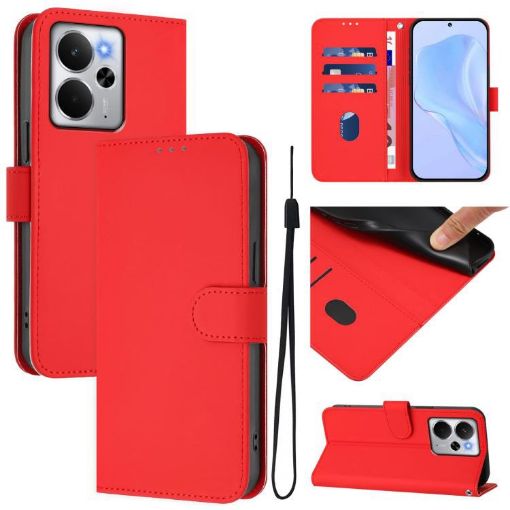 Realme 14 5G/14T 5G Red Leather Phone Case with Lanyard - 1