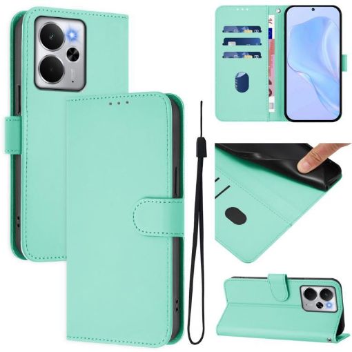 Realme 14 5G/14T 5G Leather Phone Case with Lanyard - Mint Green - 1