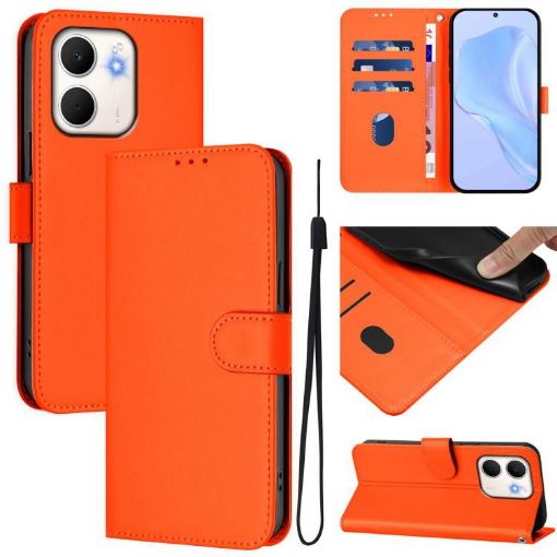 OPPO A5X 4G/5G Leather Phone Case with Lanyard - Orange - 1