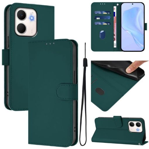 OPPO A5X Leather Phone Case with Lanyard - Dark Green, 4G/5G Global - 1