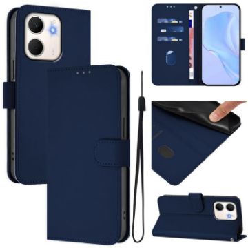 OPPO A5X 4G/5G Leather Phone Case with Lanyard - Navy Blue - 1