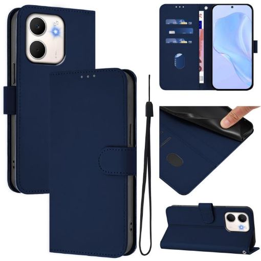OPPO A5X 4G/5G Leather Phone Case with Lanyard - Navy Blue - 1