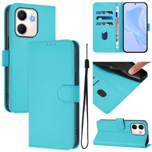 OPPO A5X Leather Phone Case with Lanyard - Lake Blue, 4G/5G Global - 1