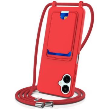 Samsung Galaxy A06 5G Red Silicone Case with Card Bag & Lanyard - 1