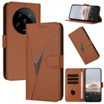 Xiaomi 14 Ultra Brown Leather Phone Case with Triangle Buckle Clasp - 1