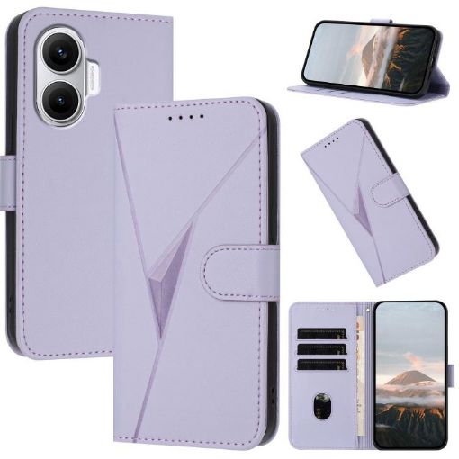 Redmi Turbo 4 Pro/Poco F7 Leather Phone Case - Triangle Pattern, Purple - 1