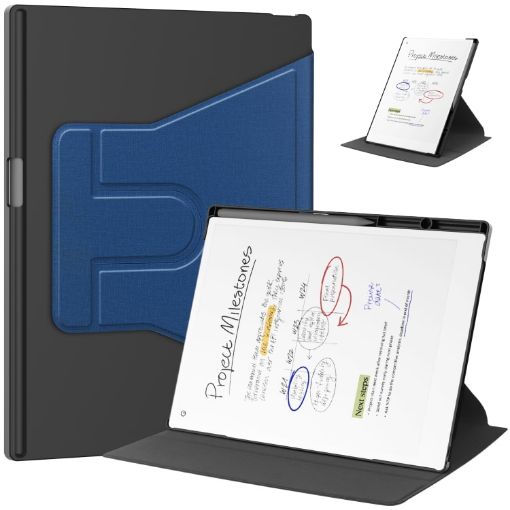 Navy Blue Leather Tablet Case for reMarkable Paper Pro with Rotation Holder - 1