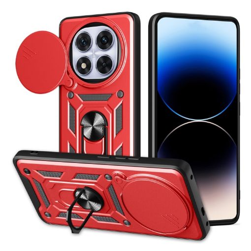 Red TPU+PC Phone Case for Redmi Note 14 Pro+ 5G with Sliding Camera Cover - 1
