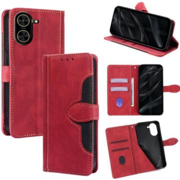 Redmi A5 4G Leather Phone Case - Magnetic Buckle, Skin Feel, Red - 1
