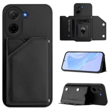 Redmi A5/Poco C71 Black Phone Case with Wrist Strap & 4 Card Slots - 1