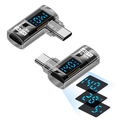 Type-C Male to Female Digital Display Charging Adapter - Light Black - 1