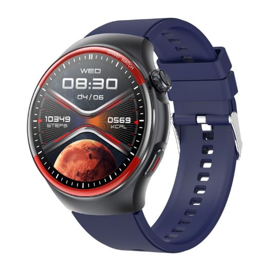 T82 1.43" Round Screen BT Call Smart Watch, Heart Rate, Blue Silicone Strap - 1