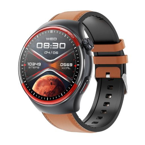 T82 1.43" Round Screen Smart Watch, BT Call, Health Monitoring, Leather Strap - 1