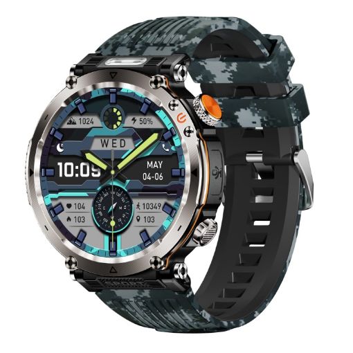 HT30 1.7" IP68 Waterproof Smart Watch, Camouflage Band, Flashlight, Compass - 1