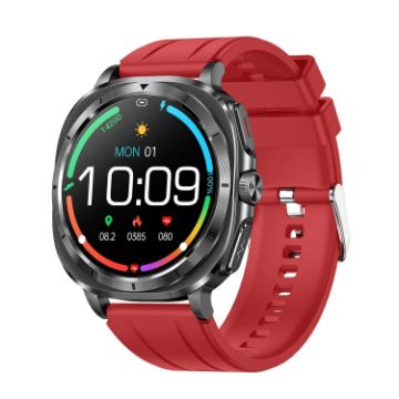 ET492 Smart Watch - 1.43" AMOLED, ECG/Blood Sugar, Red Silicone Strap - 1