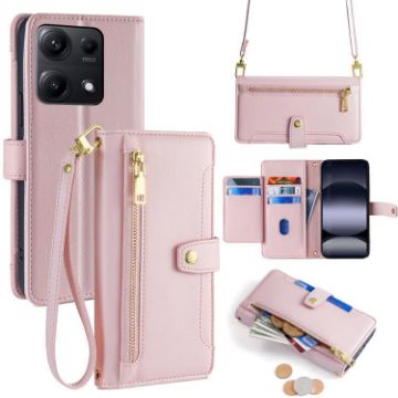 Redmi Note 14S 4G Pink Sheep Texture Cross-body Wallet Leather Case - 1