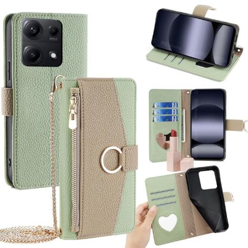 Redmi Note 14S 4G Green Litchi Texture Leather Crossbody Phone Case - 1