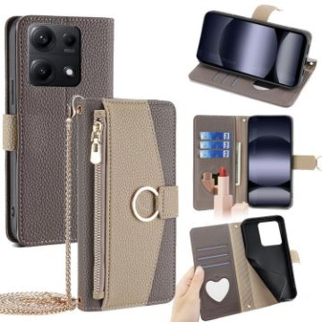 Redmi Note 14S 4G Grey Litchi Texture Leather Crossbody Phone Case - 1