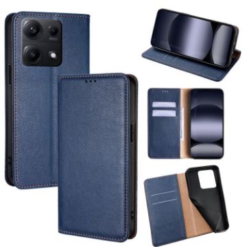 Redmi Note 14S 4G Blue Magnetic Leather Phone Case - Gloss Oil Finish - 1