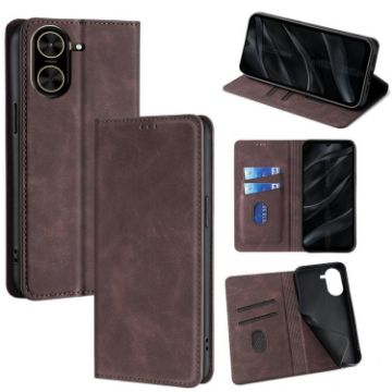Redmi A5 4G 171.7mm Dark Brown Magnetic Leather Phone Case - 1