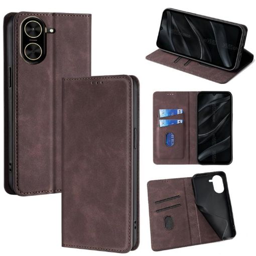Redmi A5 4G 171.7mm Dark Brown Magnetic Leather Phone Case - 1