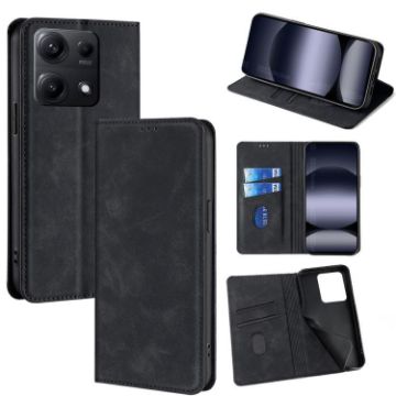 Redmi Note 14S 4G Magnetic Leather Phone Case - Black Skin Feel - 1