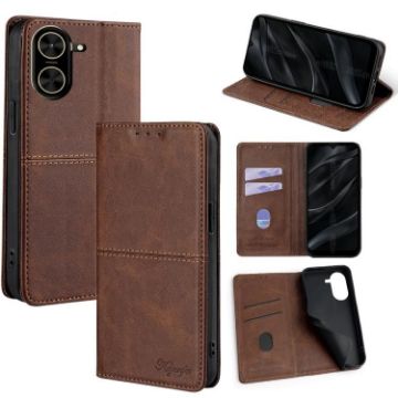 Redmi A5 4G Cow Texture Magnetic Leather Case Dark Brown 171.7mm - 1
