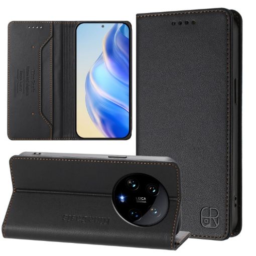 Xiaomi 14 Ultra 5G RC01 Magnetic RFID Leather Phone Case Black - 1