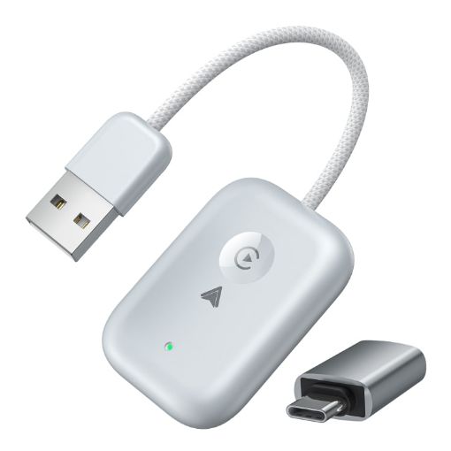 Dual Port Wired to Wireless CarPlay Adapter - USB & Type-C (Silver) - 1