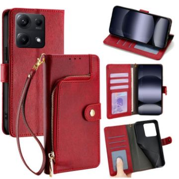 Red Leather Zipper Bag Phone Case for Redmi Note 14S 4G - 1