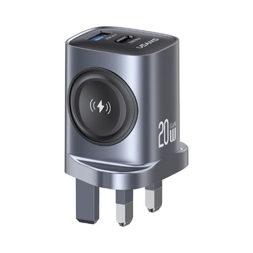 USAMS T67 20W GaN Fast Charger USB/USB-C UK Plug - Gun Color - 1