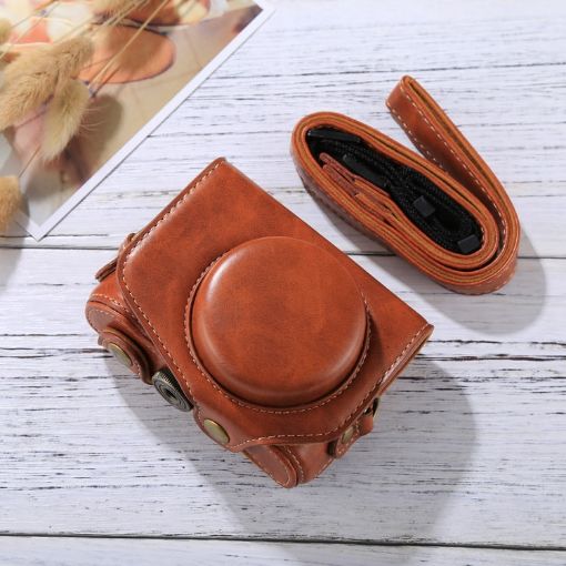 Canon PowerShot G7 X Mark II Brown PU Leather Camera Case with Strap - 1