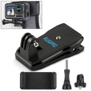 RUIGPRO 360 Rotation Backpack Mount + Phone Clamp for GoPro & More (Black) - 1